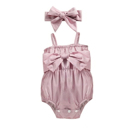 jaweiw Baby Girls 2Pcs Summer Romper Striped Print Bow Front Strap Bodysuit with Headband Set
jaweiw Baby Girls 2Pcs Summer Romper Striped Print Bow Front Strap Bodysuit with Headband Set