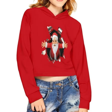 Renewold Long Sleeve Crop Tops Hoodies for Teen Girls Pullover Sweatshirts for Aged 5-14