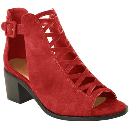 Fashion Thirsty Womens Ladies Low Block Open Toe Ankle Boots