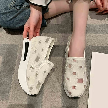 Women Low-Tops Casual Shoes Mesh Cloth Thick Bottom Lightweight Shoes White 39