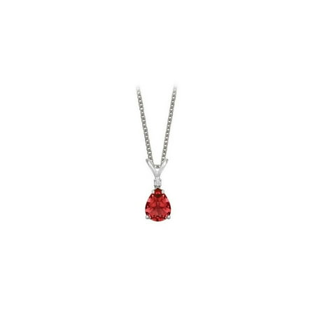 LoveBrightJewelry Pear Cut Created Ruby and Cubic Zirconia Pendant Necklace in Sterling Silver.1.02ct.tw