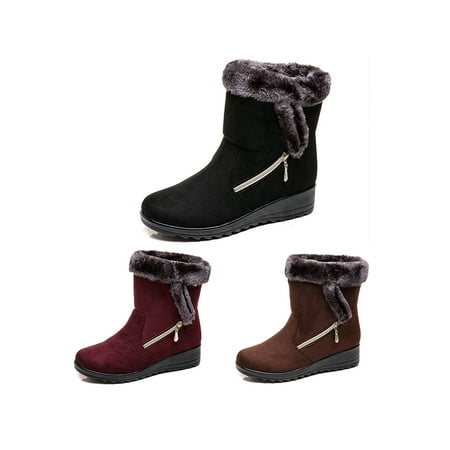 Avamo Ladies Womens Winter Plush Warm Mid-Calf Snow Mid Boots Walking Warm Shoes Booties