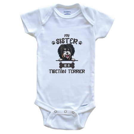 My Sister Is A Tibetan Terrier Cute Dog Breed Baby Bodysuit v2 0-3 Months White