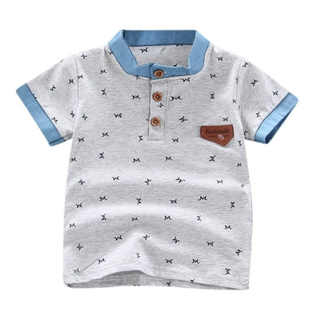 Little Boys Print Letter Gentleman Button Shirt Tops Tee Clothes