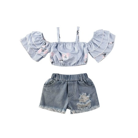 Fullvigor Baby Girls Off Shoulder Striped Crop Tops Distressed Ripped Jeans Denim Shorts Outftis
Fullvigor Baby Girls Off Shoulder Striped Crop Tops Distressed Ripped Jeans Denim Shorts Outftis