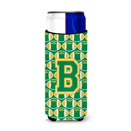 Carolines Treasures CJ1069-BMUK Letter B Football Green and Gold Ultra Beverage Insulators for slim cans Slim Can