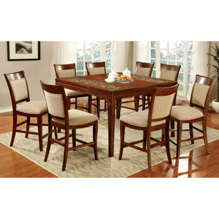 Furniture of America Creekmore Counter Height 9 Piece Dining Table Set with Woven Table Top Design