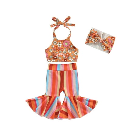 Sunisery Baby Girls 3Pcs Summer Vest Pants Outfits Sleeveless Halter Tops + Striped Flare Pants + Headband Sets Orange 12-18 Months
Sunisery Baby Girls 3Pcs Summer Vest Pants Outfits Sleeveless Halter Tops + Striped Flare Pants + Headband Sets Orange 12-18 Months
