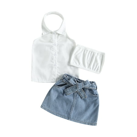 Bagilaanoe 3Pcs Toddler Baby Girls Skirt Set White Sleeveless Vest Tops + Mini Bandeau + Denim Skirt with Belt 12M 18M 24M 3T 4T 5T Kids Casual Outfits
Bagilaanoe 3Pcs Toddler Baby Girls Skirt Set White Sleeveless Vest Tops + Mini Bandeau + Denim Skirt with Belt 12M 18M 24M 3T 4T 5T Kids Casual Outfits