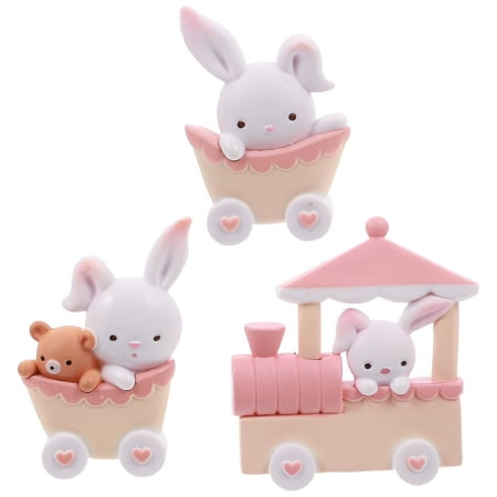 NUOLUX 1 Set 3pcs Lovely Rabbit Resin Cake Adornments Doll Cake Ornaments (Pink White)