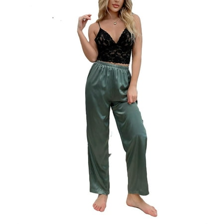 

2pcs Set Sexy Colorblock Cami PJ Pant Sets Sleeveless Women s Pajama Sets (Women s)