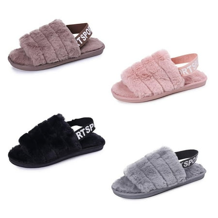 Women s cross-strap one-step open-toed plush home slippers