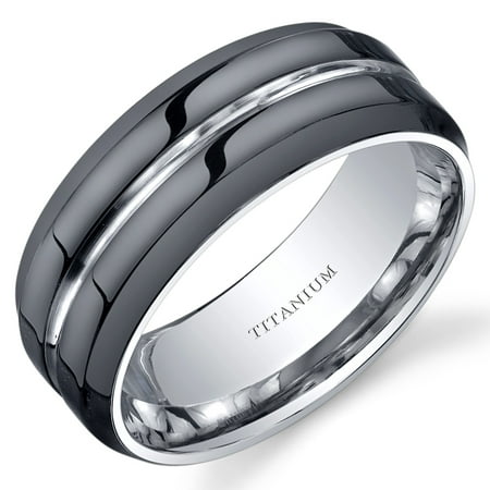 Peora 8mm Men's Black Comfort Fit Wedding Band Ring in Titanium