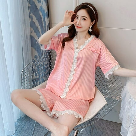 PIKADINGNIS New Stain Lace Woman Pajamas Set 2Pieces Spring Summer Short Sexy Sleepwear Elegant Solid Color V-neck Ice Silk Homewear Set
PIKADINGNIS New Stain Lace Woman Pajamas Set 2Pieces Spring Summer Short Sexy Sleepwear Elegant Solid Color V-neck Ice Silk Homewear Set