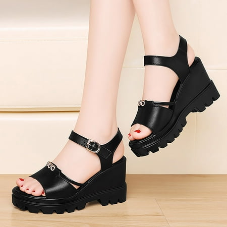 ZIZOCWA Square High Heels Wedge Summer Sandals for Women Solid Color Leather Buckle Thick Bottom Sandals Female Platform Beach Shoes Black Size8
ZIZOCWA Square High Heels Wedge Summer Sandals for Women Solid Color Leather Buckle Thick Bottom Sandals Female Platform Beach Shoes Black Size8
