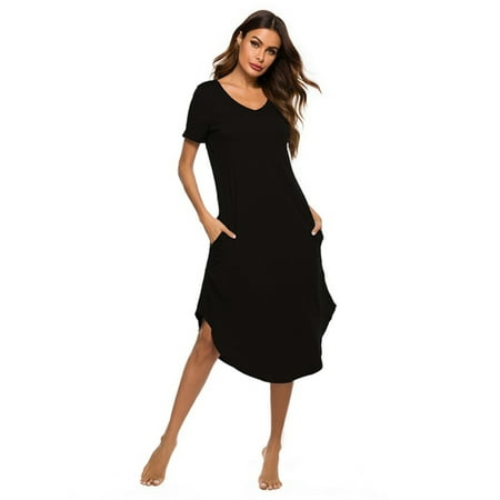 Valcatch Women s Nightshirt V-Neck Short Sleeves Nightdress Soft Comfort Home Wear