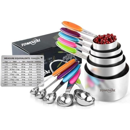 TOMORAL Set of 13 Measuring Cups and Spoons Durable 304 Stainless Steel 5 Measuring Cups and 5 Measuring Cups with 2 O-Rings and Magnetic Measurement Conversion Table
TOMORAL Set of 13 Measuring Cups and Spoons Durable 304 Stainless Steel 5 Measuring Cups and 5 Measuring Cups with 2 O-Rings and Magnetic Measurement Conversion Table