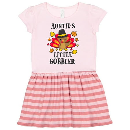 Inktastic Aunties Little Gobbler with Turkey and Leaves Gift Toddler Girl Dress