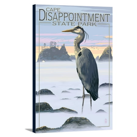 Cape Disappointment State Park - Heron and Fog Shorline - Lantern Press Poster (12x18 Gallery Wrapped Stretched Canvas)