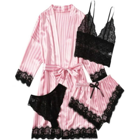 4Pcs/Set Pajamas Set Women s Satin Robe Nightwear Lounge Set with Cami Sleepwear Floral Lace Trim Shorts Lingerie New Pink
4Pcs/Set Pajamas Set Women s Satin Robe Nightwear Lounge Set with Cami Sleepwear Floral Lace Trim Shorts Lingerie New Pink