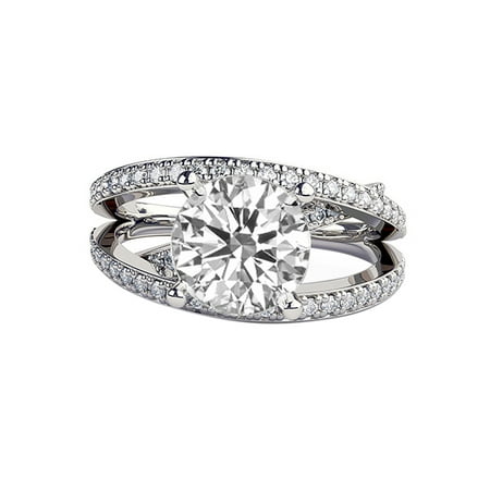 D-F VS 6.00MM Forever One Moissanite Engagement Ring With Diamonds (0.68 ct Moissanite Weight, 1.25 ctw dew) Multi Band 3 bands 14K Gold