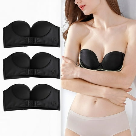 Ykohkofe Womens 3PCS Solid Color Strapless Non Slip Adjustment Rimless Dress Bra
