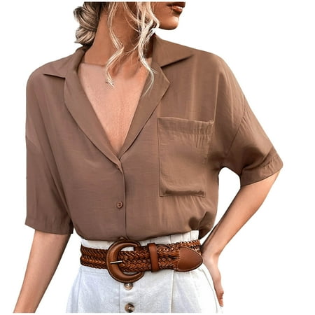 Bospose Women Short Sleeve Shirt Corset Top Brown Top Women S Vintage Casual Turndown Collar Button Tops Blouse Lady Vintage Lapel Top L
Bospose Women Short Sleeve Shirt Corset Top Brown Top Women S Vintage Casual Turndown Collar Button Tops Blouse Lady Vintage Lapel Top L