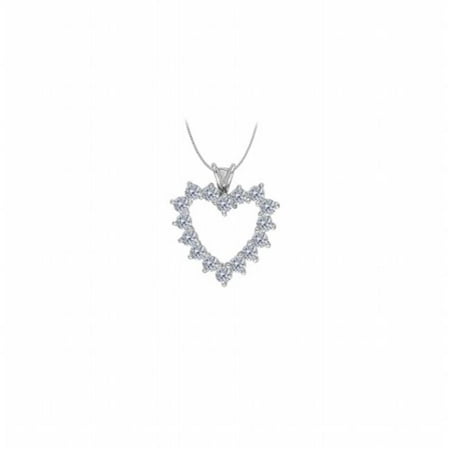UBNPD31121W14CZ April Birthstone CZ Heart Pendant in 14K White Gold With 2.50 CT, 16 Stones