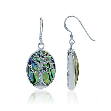 Beaux Bijoux Sterling Silver Abalone Tree of Life Oval Dangle Earrings (Multiple options available)