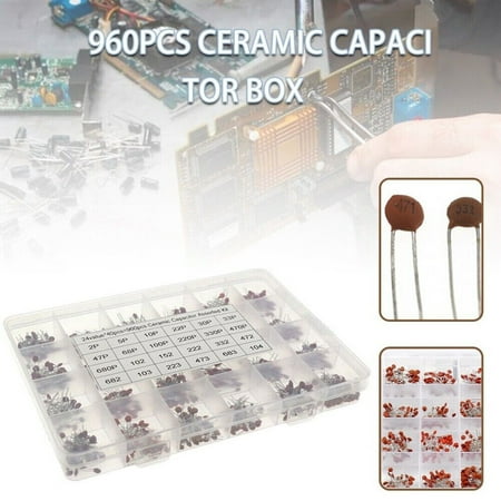 960pcs 24 Values Ceramic Capacitor Assortment Kit 2pF-100nF Components Package