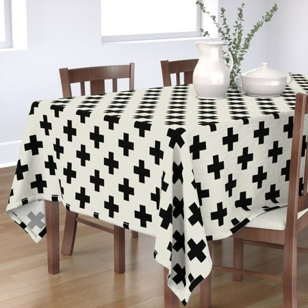 Tablecloth Geometric Crosses Texture Black Cream Cotton Sateen
