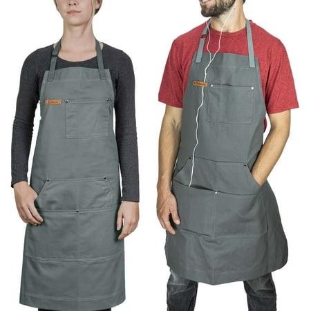 Chef Pomodoro Chef Apron 100% Cotton for Men and Women with Pockets (Grey)
