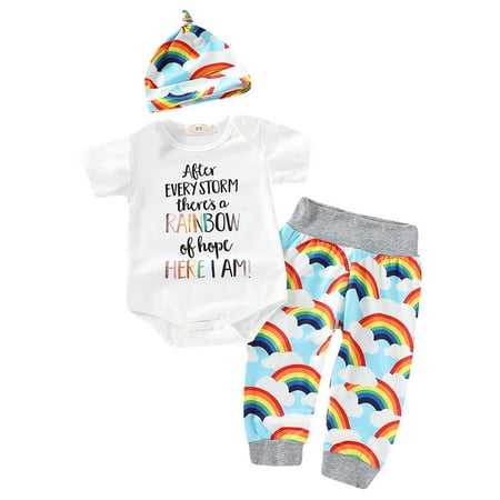 GWAABD Summer Dresses Outfits White Cotton Blend Baby Girls Boys Letter Print Romper Jumpsuit+Rainbow Pants+Hat Outfits 70
GWAABD Summer Dresses Outfits White Cotton Blend Baby Girls Boys Letter Print Romper Jumpsuit+Rainbow Pants+Hat Outfits 70