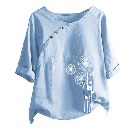 Cotton Linen Tops for Women 3/4 Sleeve Dandelion Graphic Print Crewneck Vintage Blouse Shirts Tops Plus Size
Cotton Linen Tops for Women 3/4 Sleeve Dandelion Graphic Print Crewneck Vintage Blouse Shirts Tops Plus Size
