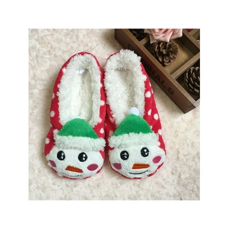 GENILU Womens Cozy Warm Reindeer Santa Slipper Socks with Grippers-House Xmas Sherpa Slippers
