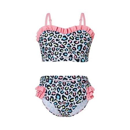 

Gubotare Girls Summer Cute Crisscross Back Leopard Floral Print Two-Piece Swimsuit Size 16 Girls Bathing Suits Pink 7-8 Years