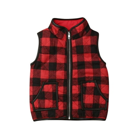Toddler Kids Baby Girl Winter Clothes Plaid Zipper Coat Tops Jacket Waistcoat