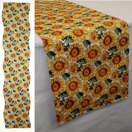 

Harvest Sunflowers Table Runner by Penny s Needful Things (7 Feet Long - SCALLOPED) (Gray)