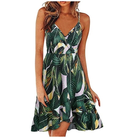 jsaierl Women Casual Print V-Neck Sleeveless Sling Dresses for women 2023