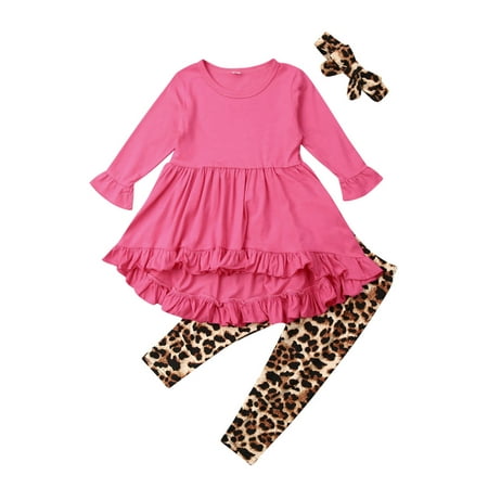 JBEELATE Toddler Baby Girl Top T-shirt Leopard Print Trousers Pants Outfits