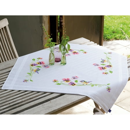 Little Birds And Pansies Tablecloth Stamped Embroidery Kit-32