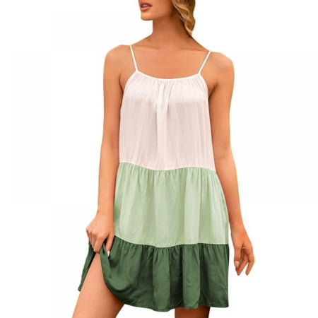 Sexy Stitching Colored Vest Dress Spaghetti Strap Dress Women Summer Beach Camisole Dresses
Sexy Stitching Colored Vest Dress Spaghetti Strap Dress Women Summer Beach Camisole Dresses