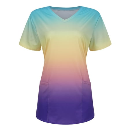 Sksloeg Scrub Tops for Women Breathable Gradient Color Block Workwear Short Sleeve V-Neck Shirts Tee Tops with Pockets Purple S
Sksloeg Scrub Tops for Women Breathable Gradient Color Block Workwear Short Sleeve V-Neck Shirts Tee Tops with Pockets Purple S