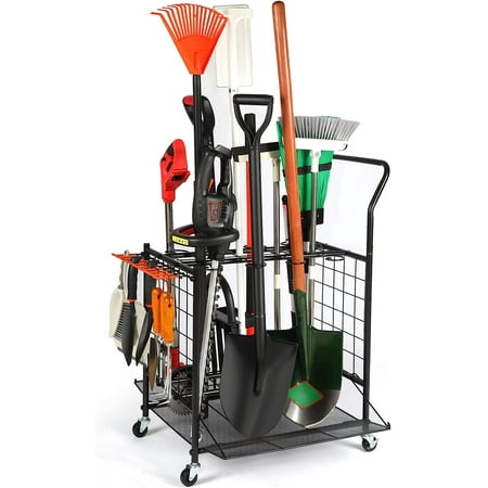 WANBO Garden Tool Organizer Garden Tool Storage on Wheels Tool Tower Garage Storage Long Handle Tool Storage for Shed Garage Garden Steel Black