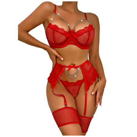 

Ozmmyan Sexy Lingerie for Women Plus Size Lace Sheer Lingerie Sets with Garter Belt Lace Teddy Babydoll Bodysuit for Women Naughty for Play Gift on Clearance