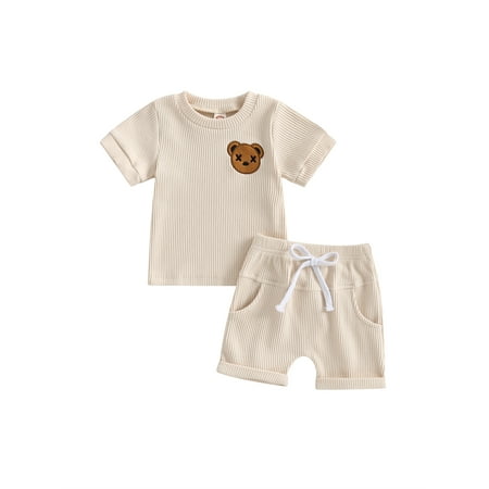 COUTEXYI Baby Boys Summer 2-Piece Outfits Bear Pattern Short Sleeve T-Shirt Drawstring Shorts Set
COUTEXYI Baby Boys Summer 2-Piece Outfits Bear Pattern Short Sleeve T-Shirt Drawstring Shorts Set