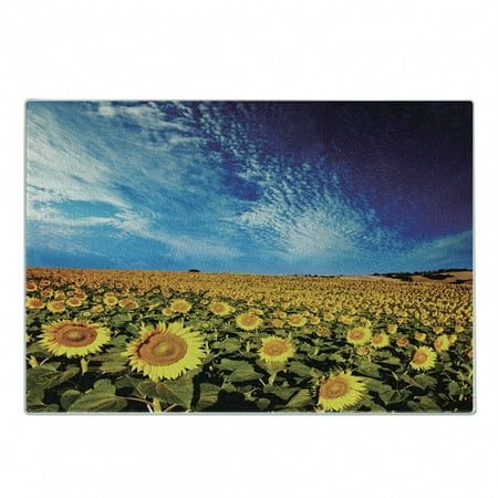 Sunflower Cutting Board Exposure Photo of Flower Garden Field Skyline Summer Nature Image Decorative Tempered Glass Cutting and Serving Board Small Size Yellow and Blue by Ambesonne
Sunflower Cutting Board Exposure Photo of Flower Garden Field Skyline Summer Nature Image Decorative Tempered Glass Cutting and Serving Board Small Size Yellow and Blue by Ambesonne