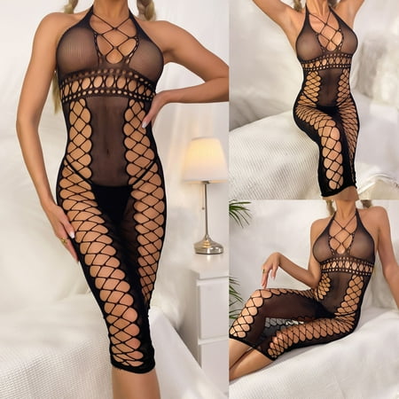 Womens Transparent Pajamas Underwear Mesh Bodystockings Halter Dress Pajamas Underwear Bridal Lingerie Xmas Lingerie
Womens Transparent Pajamas Underwear Mesh Bodystockings Halter Dress Pajamas Underwear Bridal Lingerie Xmas Lingerie