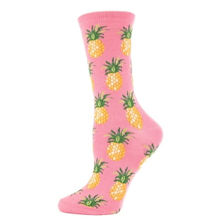 MeMoi Pineapple Fruit Bamboo Blend Crew Socks Confetti Pink One Size