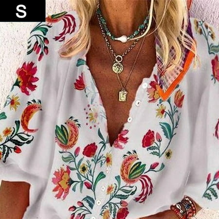 BESTHUA Women Casual V neck shirt Loose Print Blouse Three Quarter Sleeve Top
BESTHUA Women Casual V neck shirt Loose Print Blouse Three Quarter Sleeve Top